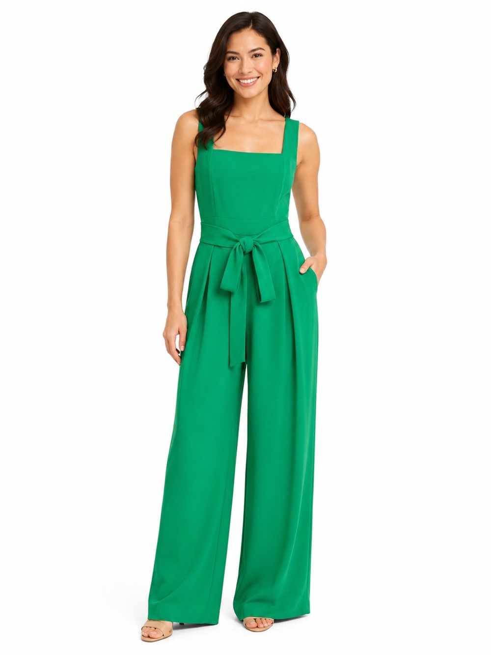 NWT Antonio Melani Catherine Jumpsuit 4 Green Square Neck Wide Leg Belted Resort
